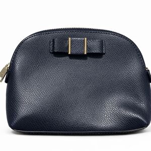 Coach Navy Pebbled Leather Bow Cosmetic Bag Pouch Clutch